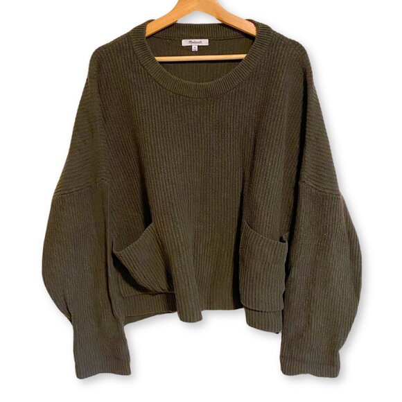 Madewell Sweaters - Madewell Patch Pocket Pullover Ribbed Crewneck Sweater - Plus Size 3X Dark Green